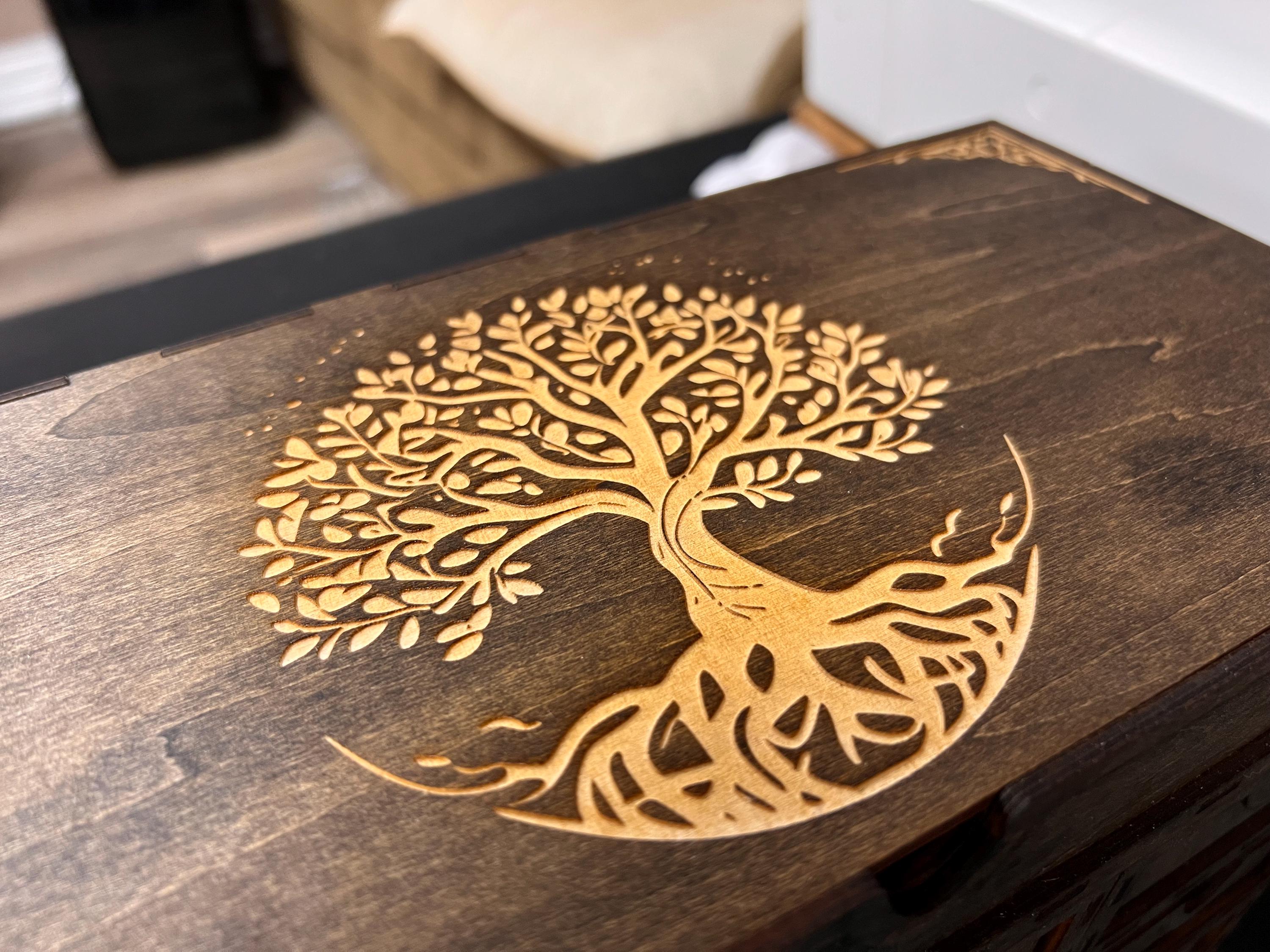 Engraved Divination Chest: Tarot & Crystal Storage, Custom Laser Engraved Jewelry Box, Wedding / Graduation Prese