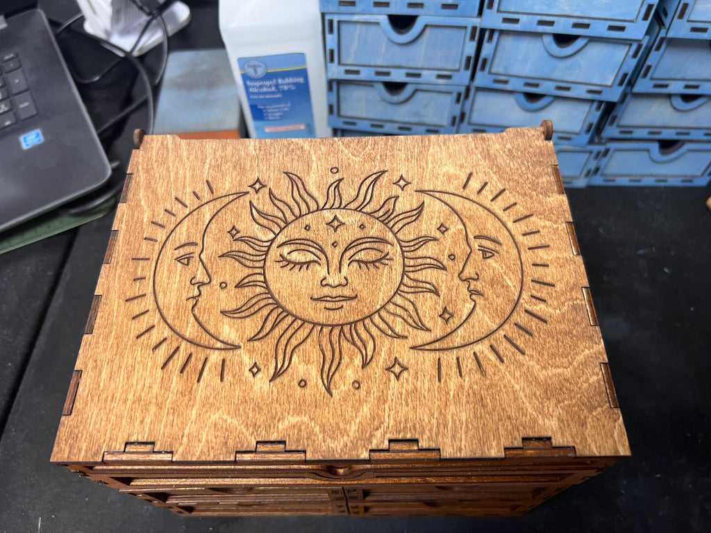 Laser Engraved Wooden Tarot Card Box: Witchcraft Altar Organizer, customized jewelry box, wedding present