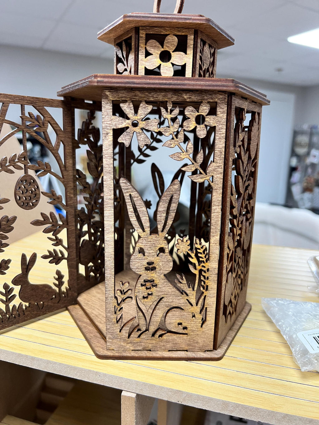 Laser Cut Wooden Easter Lantern – Bunny, Egg, Floral Designs – Rustic Spring Décor