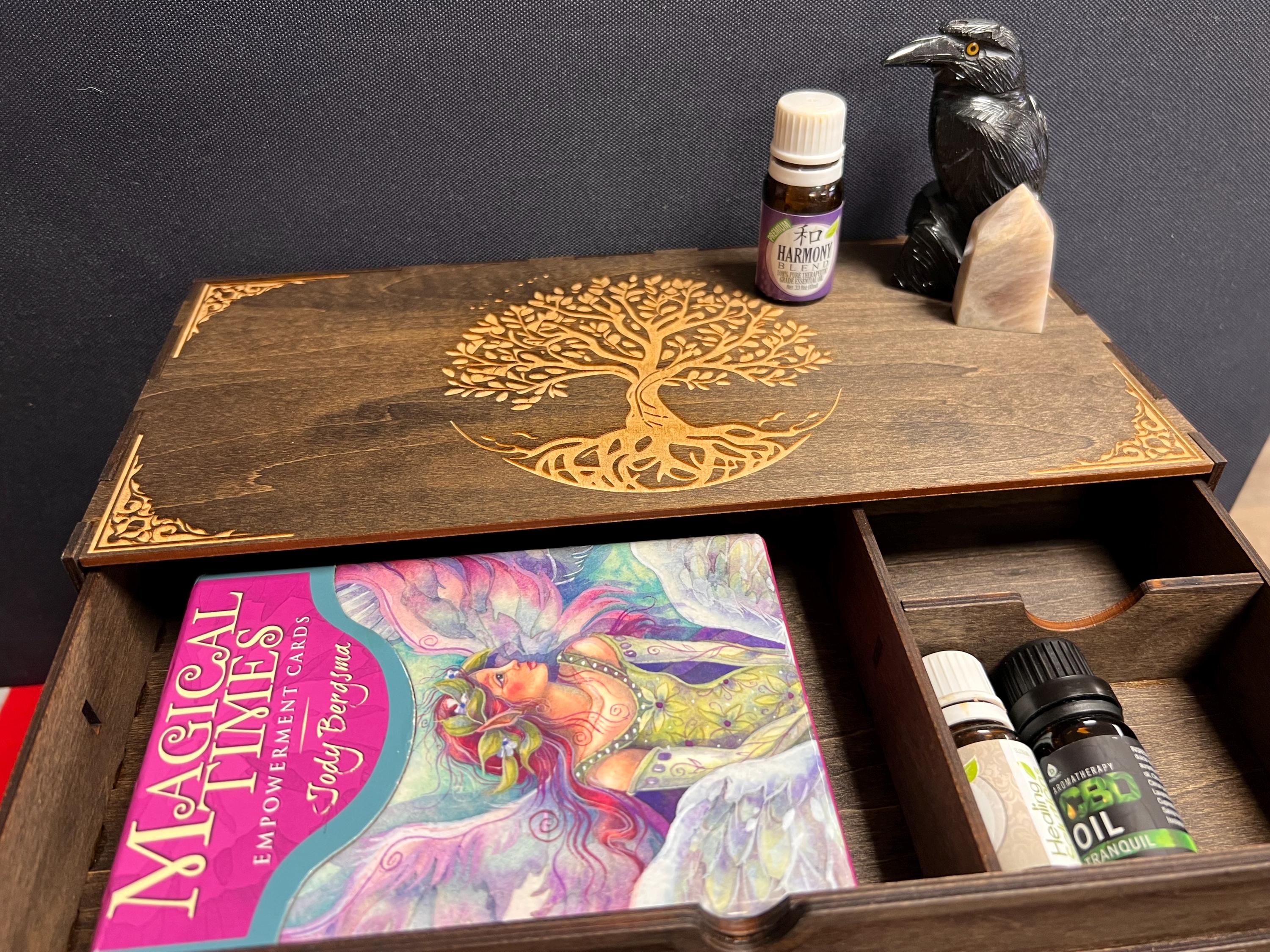 Large Wooden Tarot Card Deck Holder: 13-Drawer Altar Box