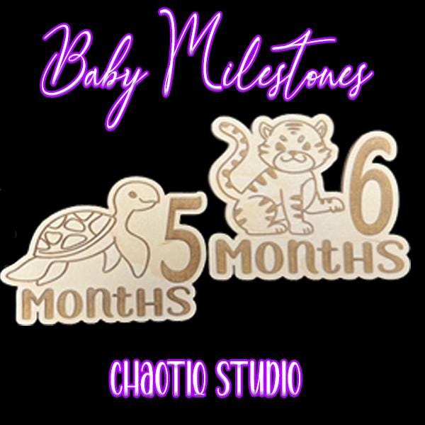 Wooden Baby Milestone Discs | Months 1-12 Photo Props, Engraved Natural Wood Keepsake