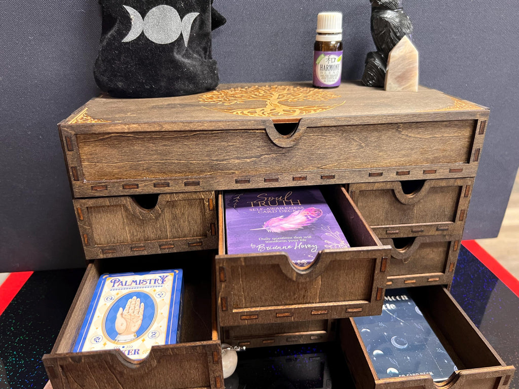 Engraved Divination Chest: Tarot & Crystal Storage, Custom Laser Engraved Jewelry Box, Wedding / Graduation Prese