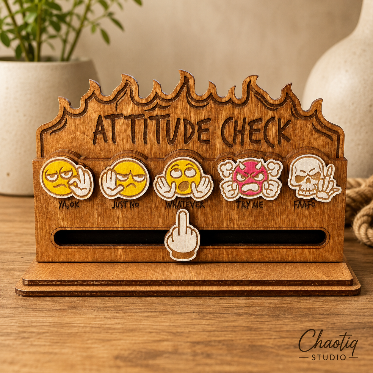 Attitude Checker Desk Sign | Funny Coworker Gift | Middle Finger Slider Mood Meter | Office Gag Gift | Sarcastic Desk Decor | Work Humor
