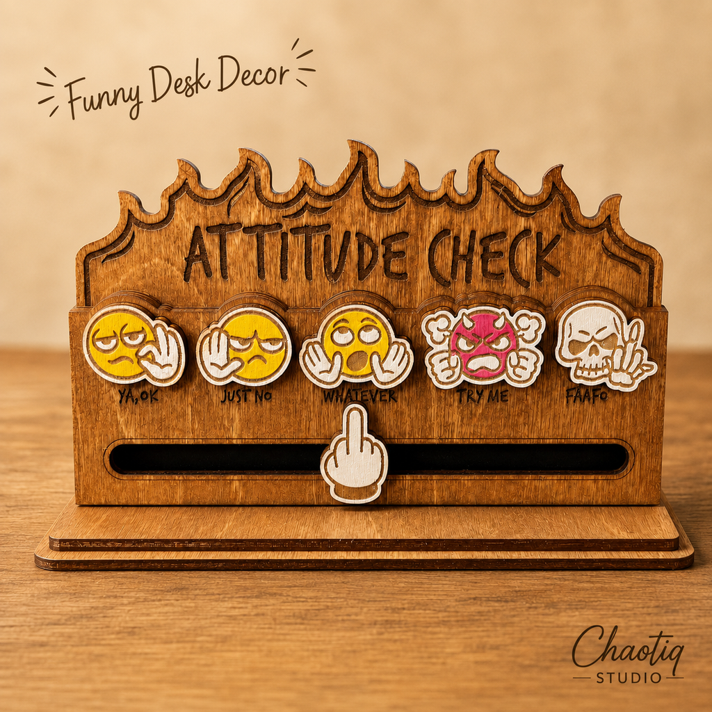 Attitude Checker Desk Sign | Funny Coworker Gift | Middle Finger Slider Mood Meter | Office Gag Gift | Sarcastic Desk Decor | Work Humor