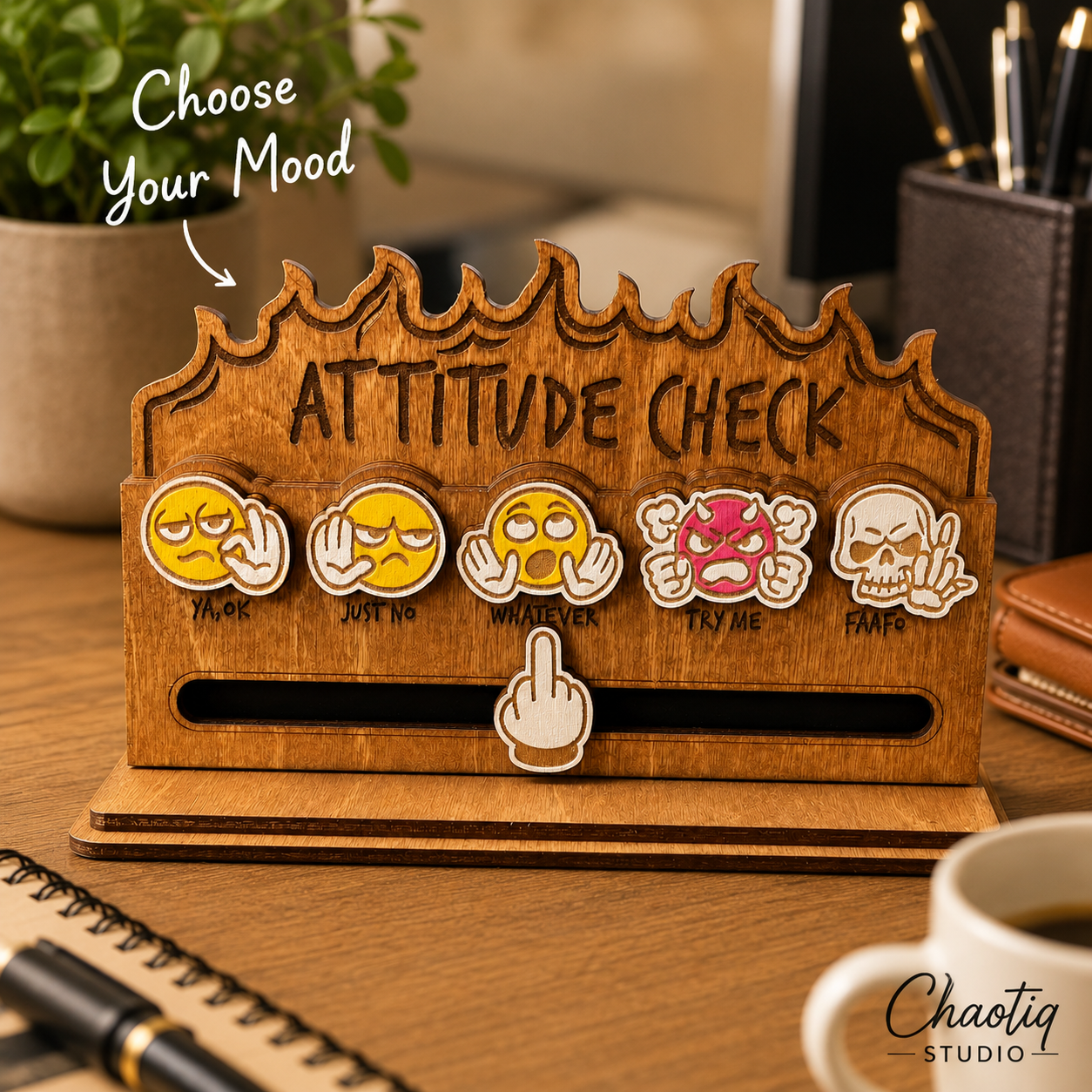 Attitude Checker Desk Sign | Funny Coworker Gift | Middle Finger Slider Mood Meter | Office Gag Gift | Sarcastic Desk Decor | Work Humor