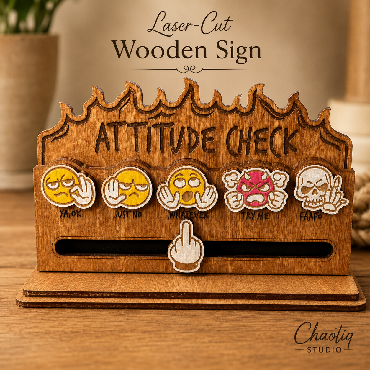 Attitude Checker Desk Sign | Funny Coworker Gift | Middle Finger Slider Mood Meter | Office Gag Gift | Sarcastic Desk Decor | Work Humor