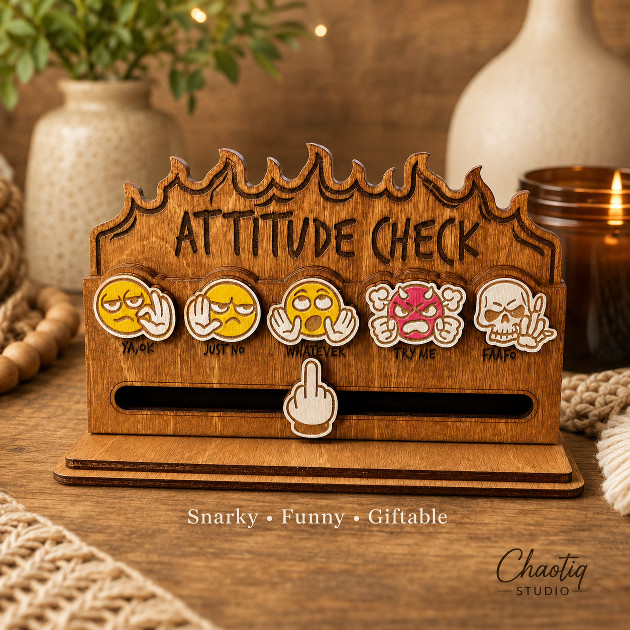 Attitude Checker Desk Sign | Funny Coworker Gift | Middle Finger Slider Mood Meter | Office Gag Gift | Sarcastic Desk Decor | Work Humor