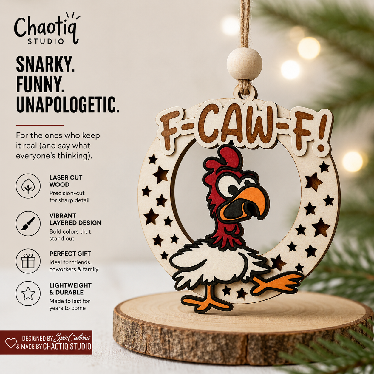 Funny F-CAW-F Bird Christmas Ornament | Hand Painted | Snarky | Unapologetic