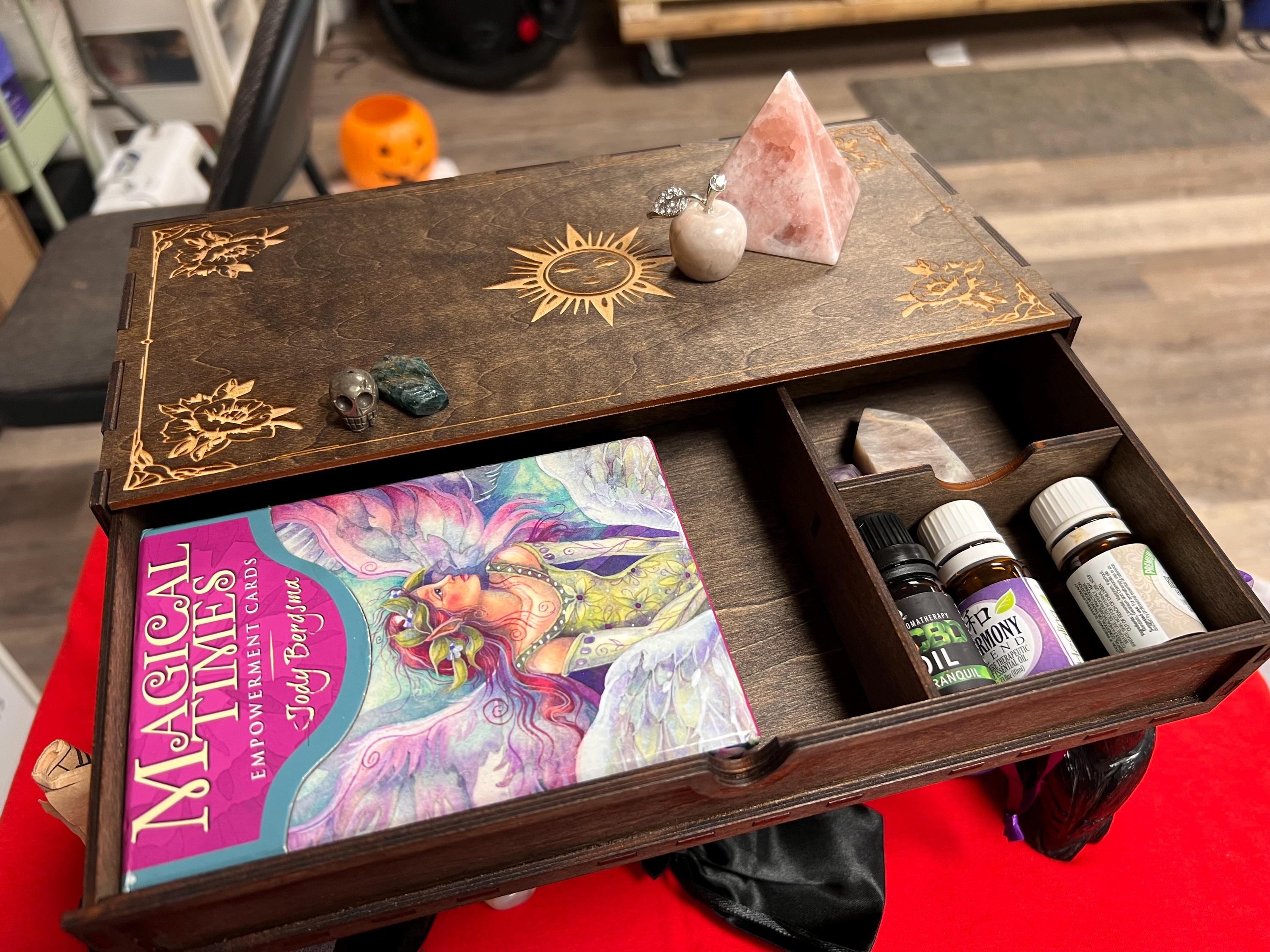 Large Wooden Tarot Card Deck Holder: 13-Drawer Altar Box