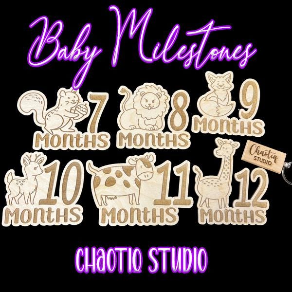 Wooden Baby Milestone Discs | Months 1-12 Photo Props, Engraved Natural Wood Keepsake