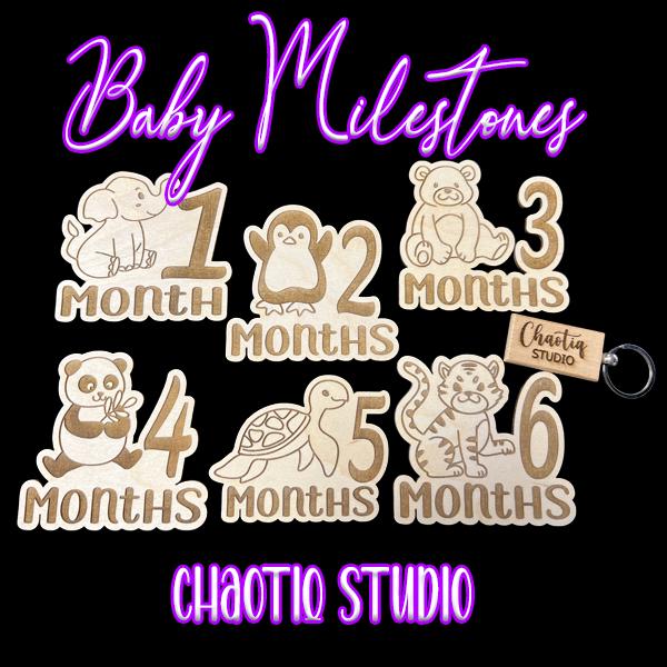 Wooden Baby Milestone Discs | Months 1-12 Photo Props, Engraved Natural Wood Keepsake