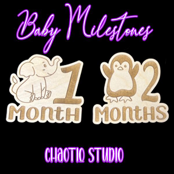 Wooden Baby Milestone Discs | Months 1-12 Photo Props, Engraved Natural Wood Keepsake
