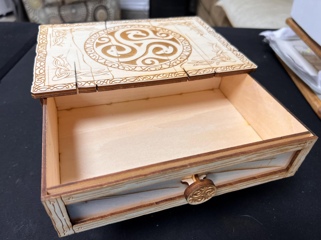 Laser Engraved Wooden Tarot Card storage / Jewelry Box / Crystals